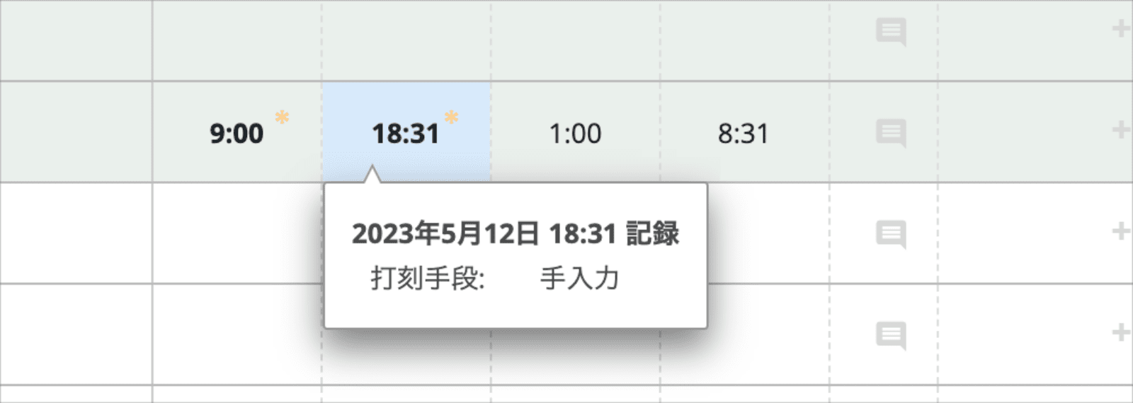 rakumo キンタイ 手入力打刻の場合、入力日時を記録